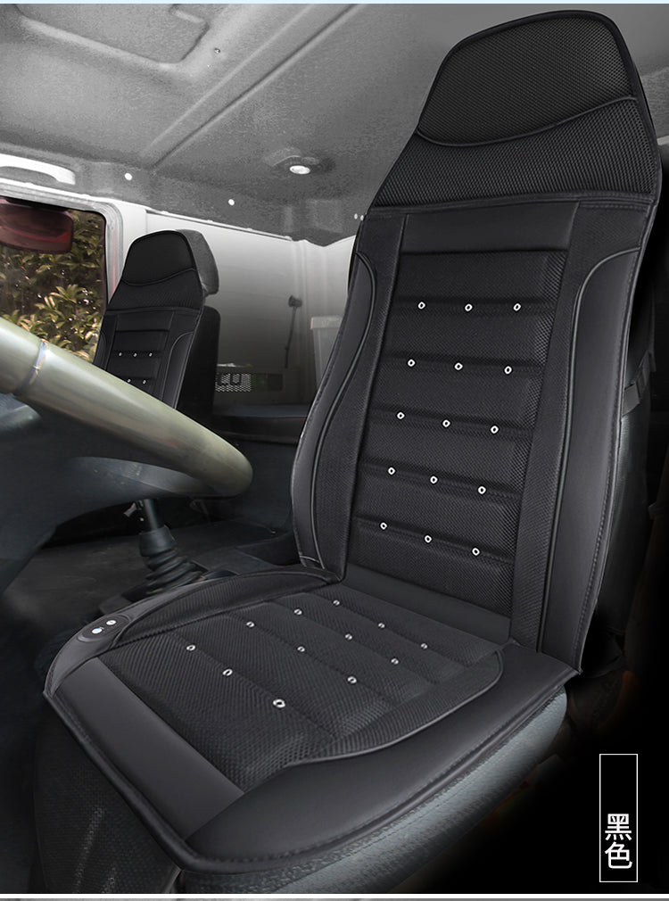 24V Luxury Truck Cooling Seat Pad - 6 Fans + Power Lumbar Massage Support