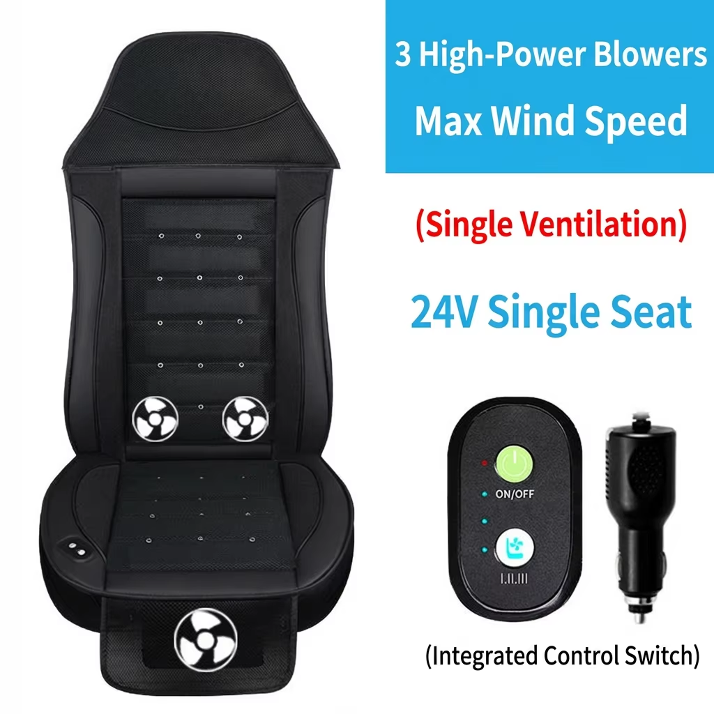 24V Heavy-Duty Truck Cooling Seat Cushion - 3 Large Fans, High Airflow Vent Pad