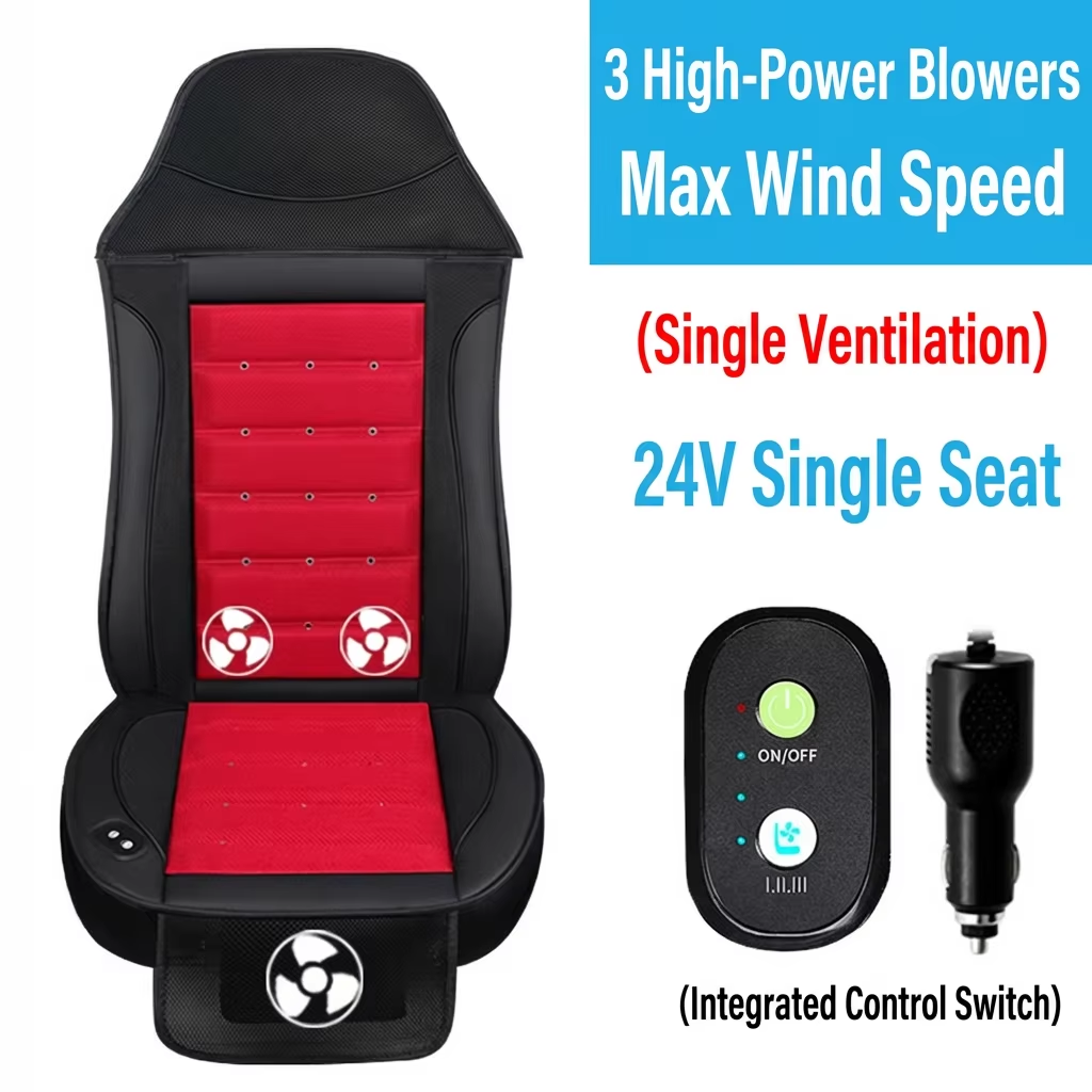 24V Heavy-Duty Truck Cooling Seat Cushion - 3 Large Fans, High Airflow Vent Pad