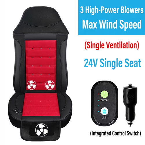 24V Heavy-Duty Truck Cooling Seat Cushion - 3 Large Fans, High Airflow Vent Pad