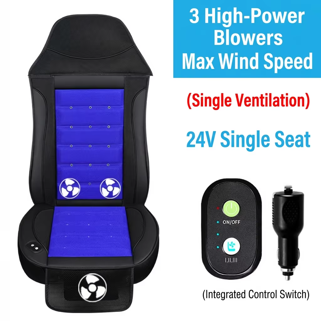 24V Heavy-Duty Truck Cooling Seat Cushion - 3 Large Fans, High Airflow Vent Pad